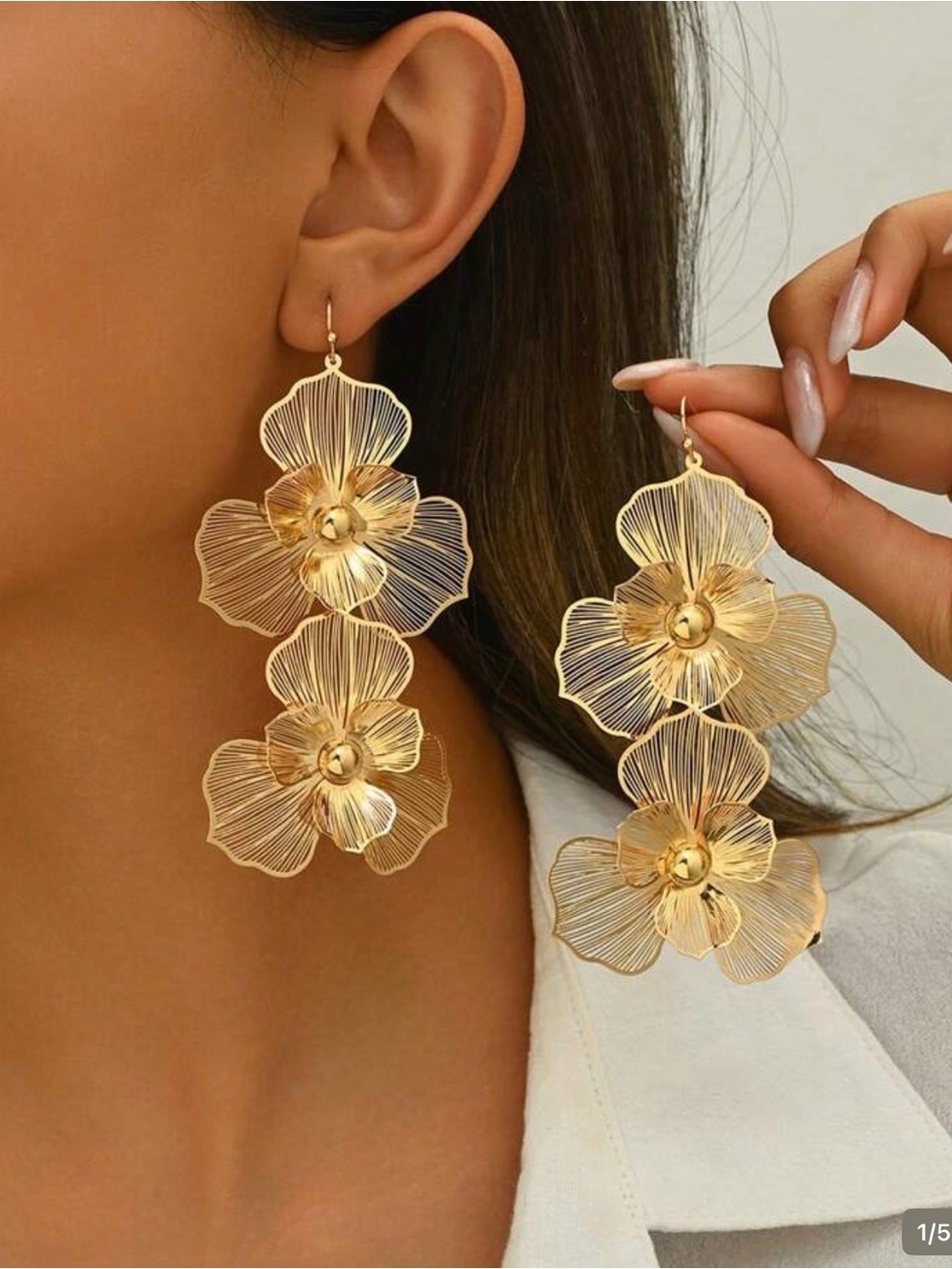 Gold Floral Drop Earrings - Elegant 3-Tier Flower Statement